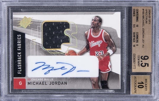 2004-05 Upper Deck SPX Spectrum #165 Michael Jordan "Rookie Flashback" Jersey Signed Card (#1/1) - BGS GEM MINT 9.5/BGS 10